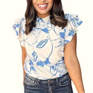 Entro Floral Flutter Sleeve Cottagecore Blouse Top Women's Sz Large